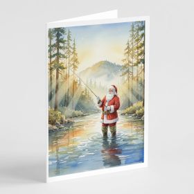 Santa Claus Fly-Fishing at Sunrise Christmas Greeting Cards Pack of 8 Blank Cards with Envelopes Whimsical A7 Size 5x7