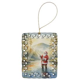 Santa Claus Fly-Fishing at Sunrise Christmas Porcelain Ornament Christmas Tree Hanging Decorations for Home Christmas Holiday, Rectangle, Gift