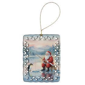 Santa Claus Ice Fishing on the Lake Christmas Porcelain Ornament Christmas Tree Hanging Decorations for Home Christmas Holiday, Rectangle, Gift