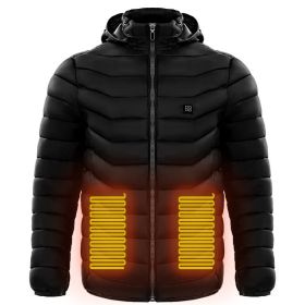 Men Heated Puffer Jacket Electric Heating Coat Insulated Hood Windbreaker (Option: Black-M)