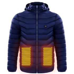 Men Heated Puffer Jacket Electric Heating Coat Insulated Hood Windbreaker (Option: Blue-L)
