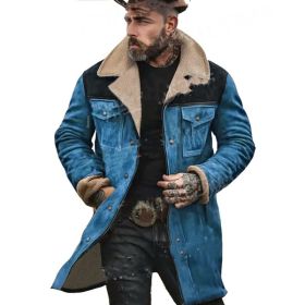 Suede Multicolor Jacket Multi-pocket Zipper (Option: Blue-L)