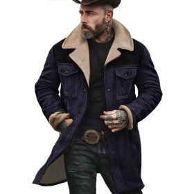 Suede Multicolor Jacket Multi-pocket Zipper (Option: Navy blue black-L)
