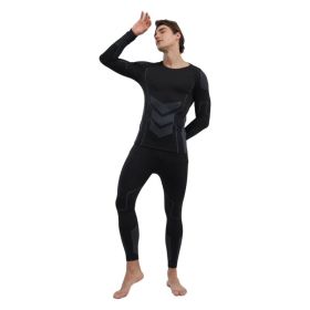 Men Thermal Underwear Set Shirt Pants Autumn Slim Fit Thermal Underwear Top Bottom Set Black S (Option: Default)