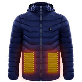 Men Heated Puffer Jacket Electric Heating Coat Insulated Hood Windbreaker (Option: Blue-4XL)