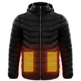 Men Heated Puffer Jacket Electric Heating Coat Insulated Hood Windbreaker (Option: Black-3XL)