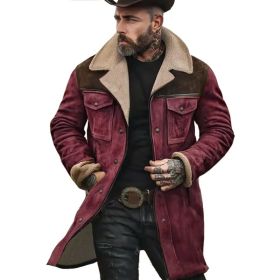 Suede Multicolor Jacket Multi-pocket Zipper (Option: Wine red coffee-XL)
