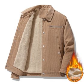 Winter Slim Retro Lapels Thick Corduroy Jacket (Option: Khaki-L)