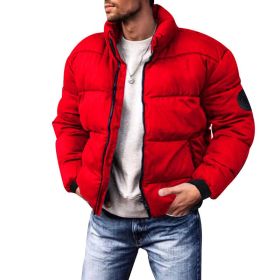 Coat Stand-up Collar Downcotton-padded Jacket Thickened Men's Cotton Jacket (Option: Wine Red-L)