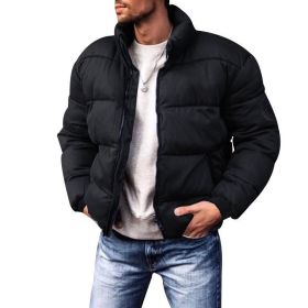 Coat Stand-up Collar Downcotton-padded Jacket Thickened Men's Cotton Jacket (Option: Black-XS)